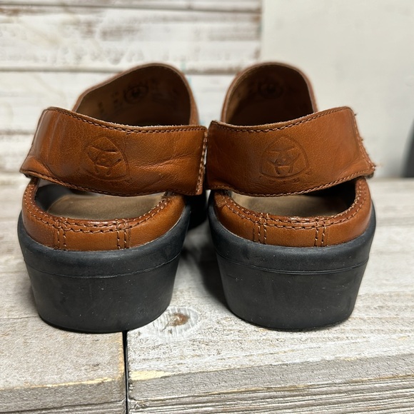 Ariat euc brown woven leather slip back convertible slip on mule clogs booties - Picture 9 of 12